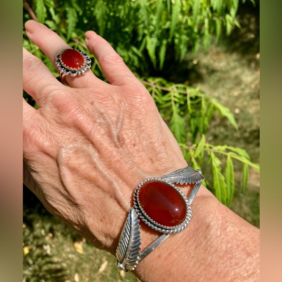 🌵Native American Sterling Silver cuff bracelet. Carnelian. Vintage - Picture 2 of 9